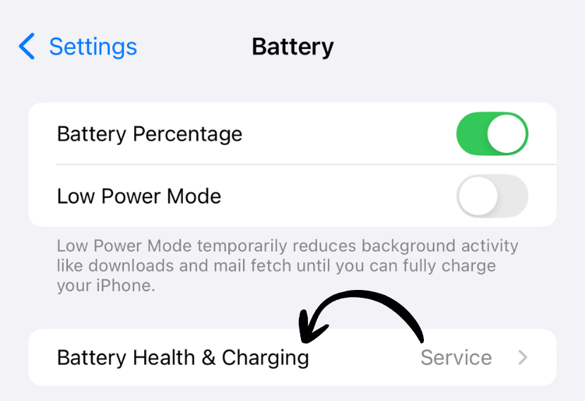 Battery Health and Charging screen
