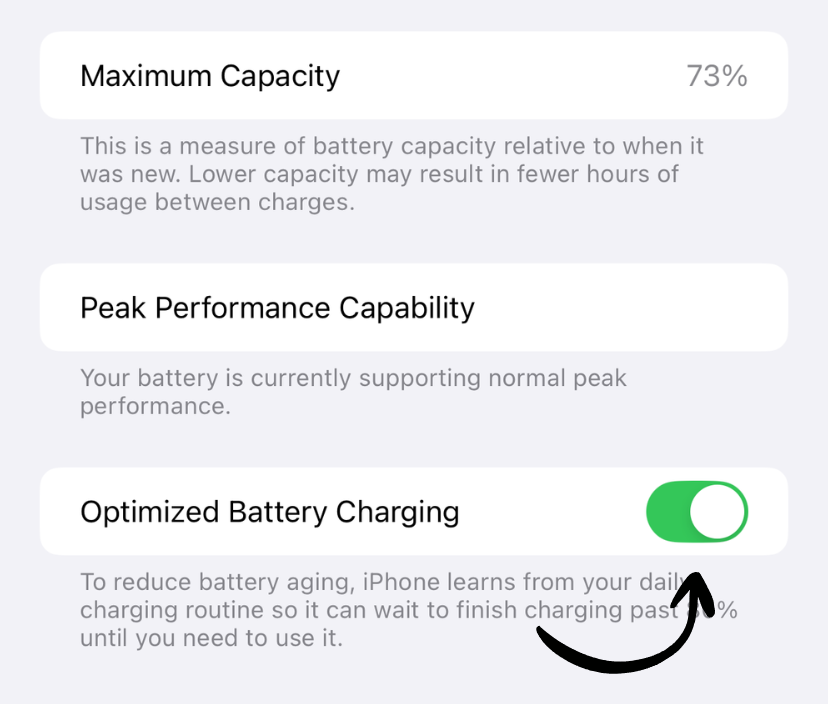 Optimized Battery Charging toggle