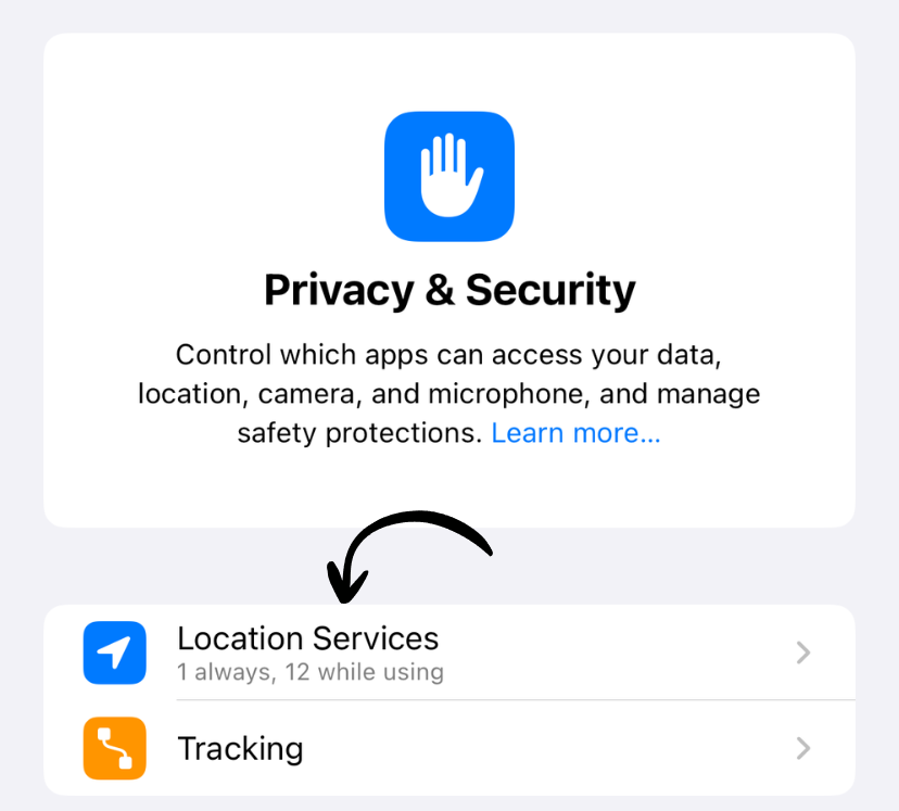 Location Services menu