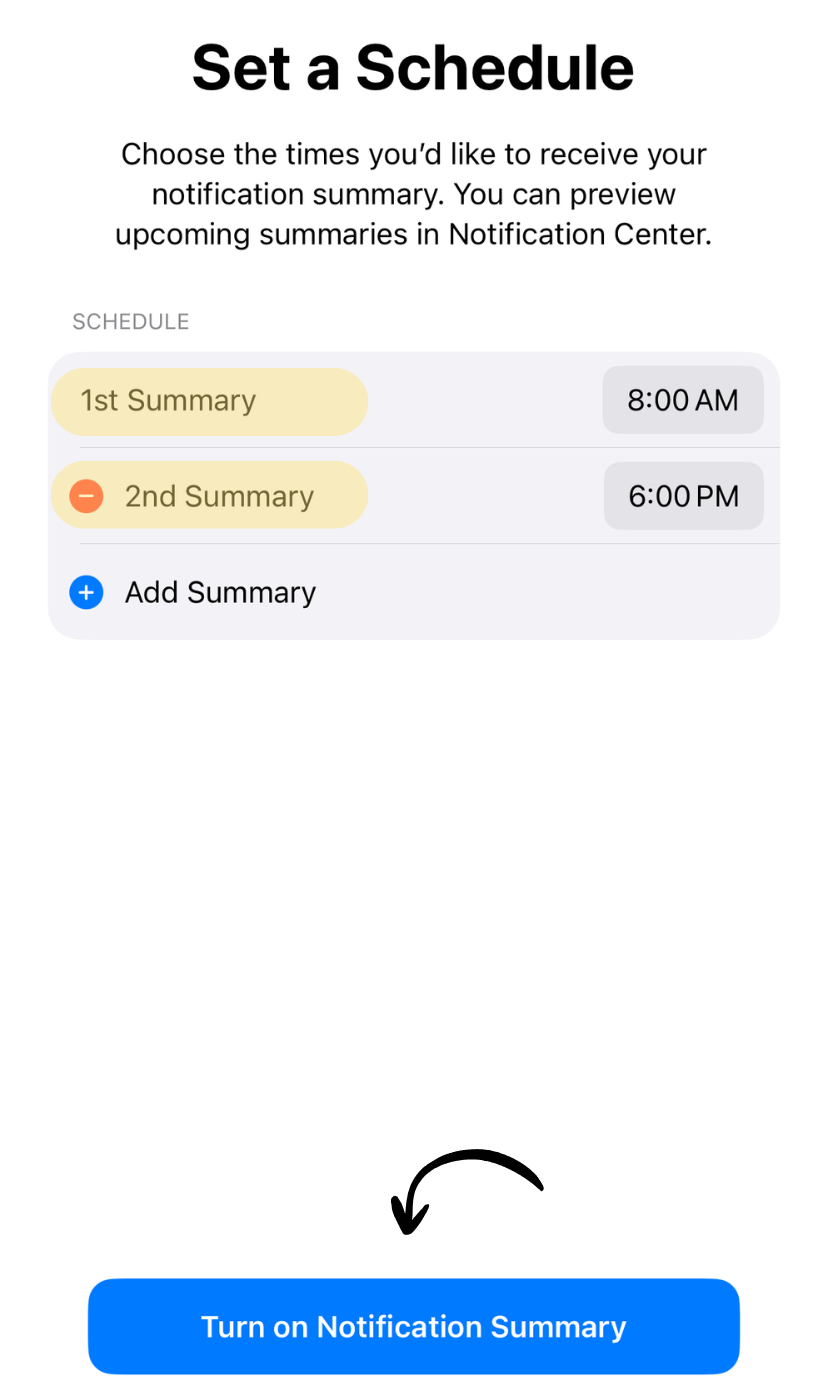 Scheduled summary times