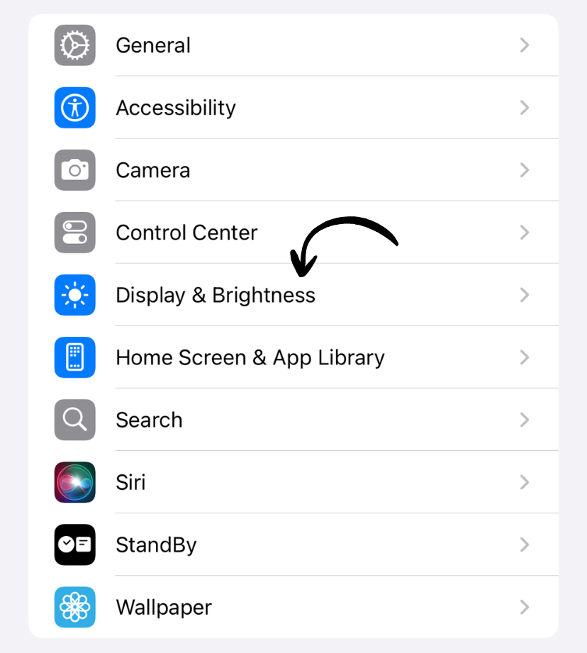 Display and Brightness settings
