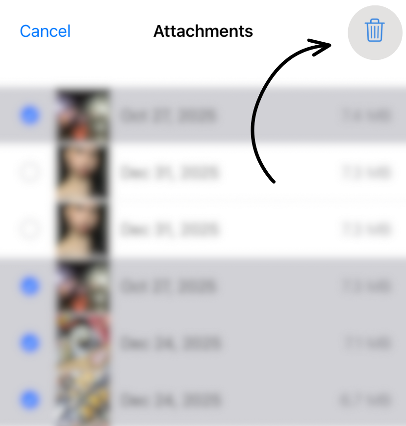 Delete large files screen