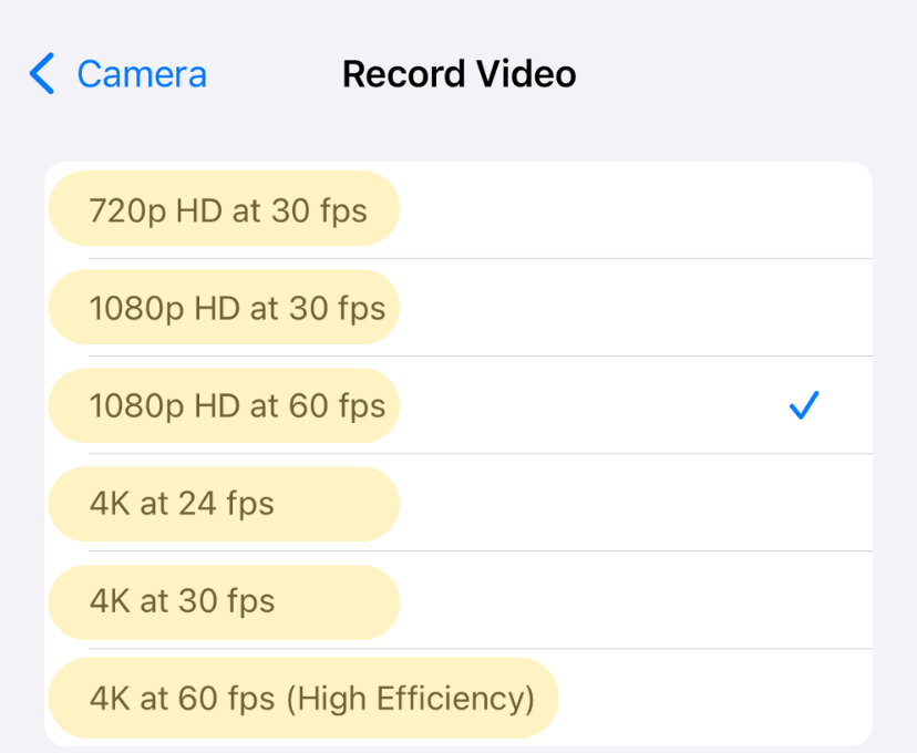 Video quality options